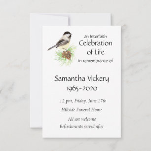 Chickadee Invitation du service Memorial