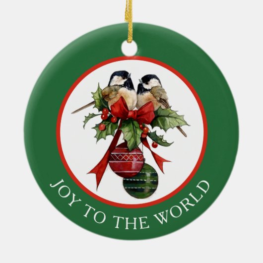 Chickadee Joy to World Keramisch Ornament (Achterkant)