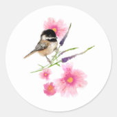 Chickadee met Flowers Ronde Sticker (Voorkant)