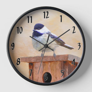 Chickadee on feeder Painting - Original Bird Art