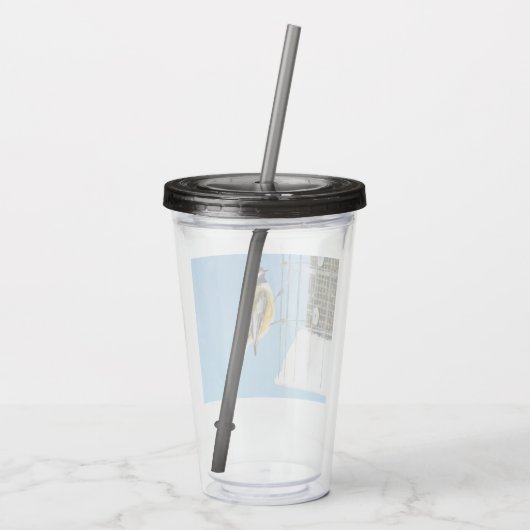 Chickadee on feeder Painting - Original Bird Art Acryl Drinkbeker (Achterkant)