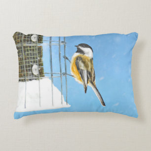 Chickadee on feeder Painting - Original Bird Art Decoratief Kussen