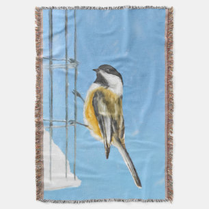 Chickadee on feeder Painting - Original Bird Art Deken