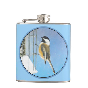 Chickadee on feeder Painting - Original Bird Art Heupfles