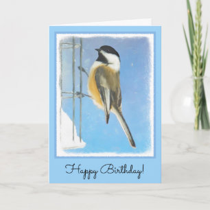 Chickadee on feeder Painting - Original Bird Art Kaart