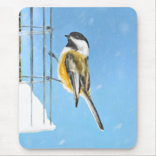 Chickadee on feeder Painting - Original Bird Art Muismat