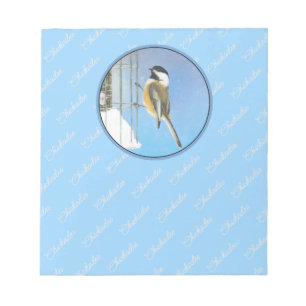 Chickadee on feeder Painting - Original Bird Art Notitieblok