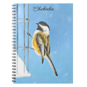Chickadee on feeder Painting - Original Bird Art Notitieboek