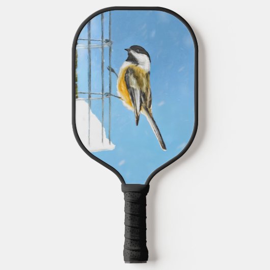Chickadee on feeder Painting - Original Bird Art Pickleball Paddle (Voorkant)