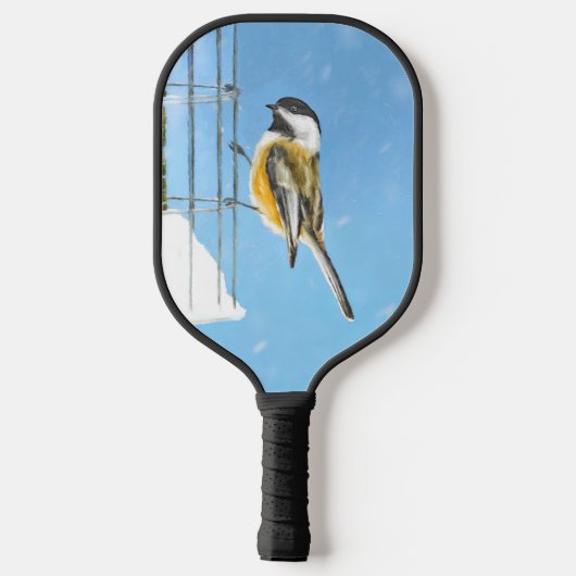 Chickadee on feeder Painting - Original Bird Art Pickleball Paddle (Achterkant)
