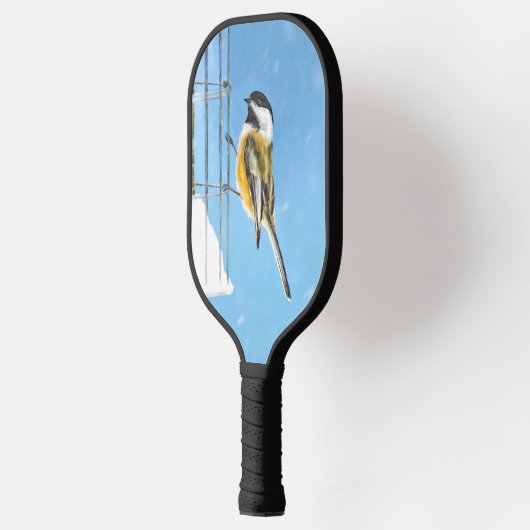 Chickadee on feeder Painting - Original Bird Art Pickleball Paddle (Links)