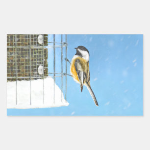 Chickadee on feeder Painting - Original Bird Art Rechthoekige Sticker