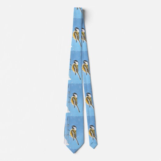 Chickadee on feeder Painting - Original Bird Art Stropdas (Voorkant)