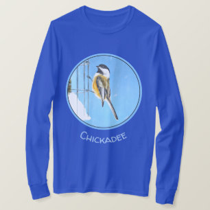 Chickadee on feeder Painting - Original Bird Art T-shirt