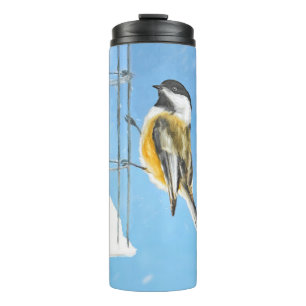 Chickadee on feeder Painting - Original Bird Art Thermosbeker