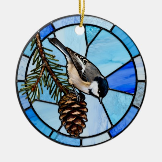 Chickadee on Pinecone Christmas Tree Ornament (Voorkant)