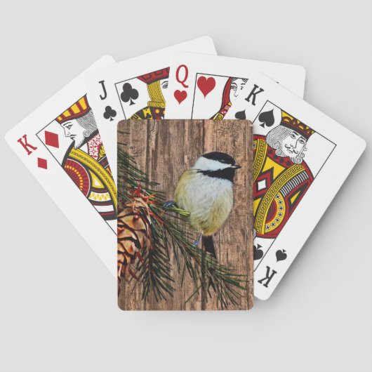 Chickadee on Rustic Barn Board Pokerkaarten (Achterkant)