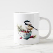 Chickadee on Teacup With Cranberries Extra Grote Beker (Rechts)
