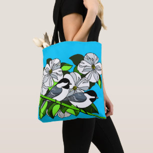 Chickadee onder Dogwood Flowers Draagtas