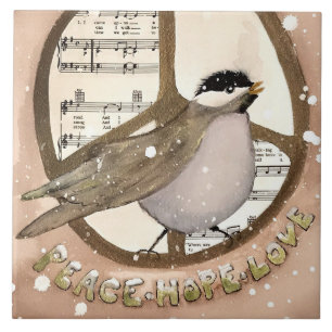 Chickadee Peace, Love, Hope Ceramic Kitchen Tile Tegeltje