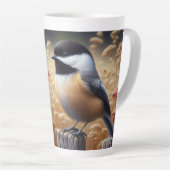 Chickadee Perched op het hek Latte Mok (Rechterhoek)