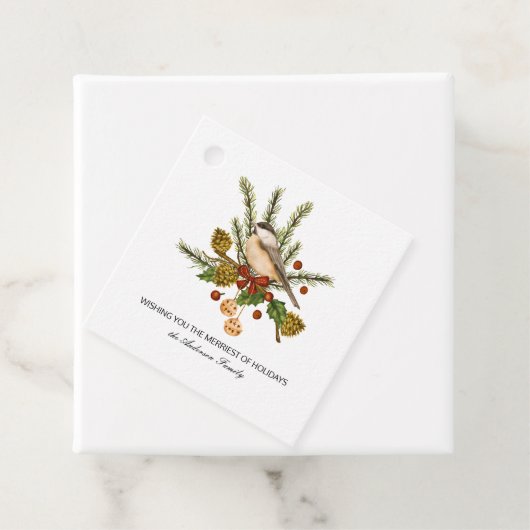 Chickadee Pine Branch Holly kerstcadeau Bedankjes Labels (In situ)