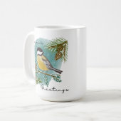 Chickadee Season's Greetings Holiday Coffee Mok (Voorkant links)