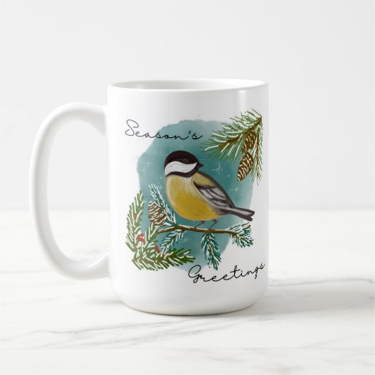 Chickadee Season's Greetings Holiday Coffee Mok (Links)