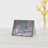 Chickadee sur la carte de note aigre-douce (Fleur jaune)