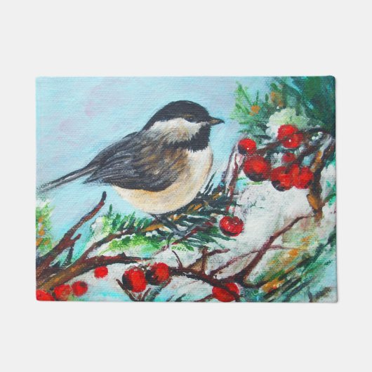 Chickadee-Sweet Winter Black Capped Chickadee Bird Deurmat (Voorkant)