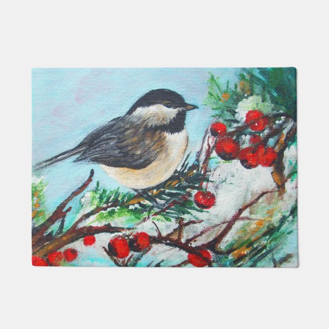 Chickadee-Sweet Winter Black Capped Chickadee Bird Deurmat (Voorkant)