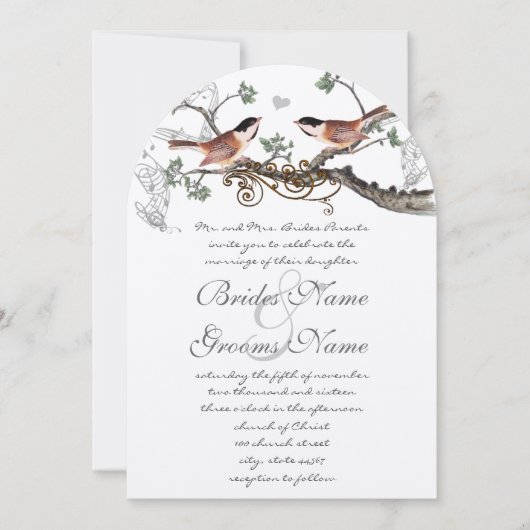 Chickadee Vintage Oiseaux Mariage Invitation (Devant)