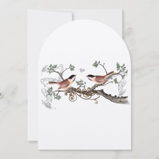 Chickadee Vintage Oiseaux Mariage Invitation (Dos)
