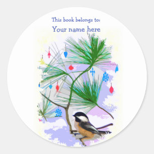 Chickadee Vogel in Boom Bookplate Ronde Sticker