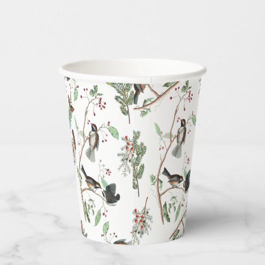 Chickadee Vogels Bessen & Pinecones Waterverf Papieren Bekers (Rechts)