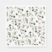 Chickadee Vogels Bessen & Pinecones Waterverf Servet (Voorkant)