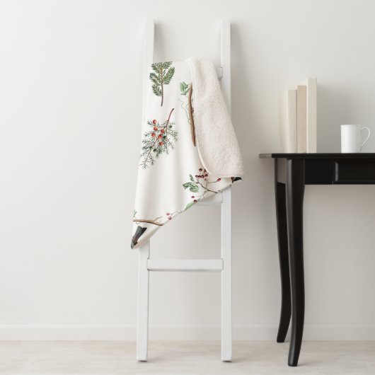 Chickadee Vogels Bessen & Pinecones Waterverf Sherpa Deken (In situ)