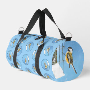 Chickadee Winter Feeder Schilderij Originele Vogel Plunjezak