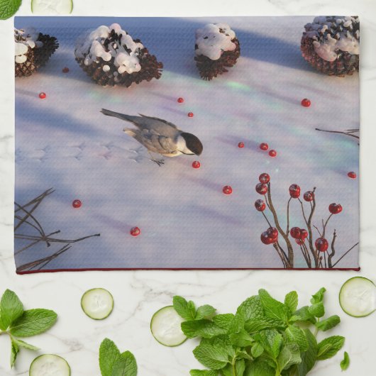 Chickadee Winter Towel Theedoek (Gevouwen)