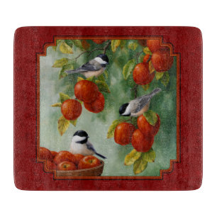 Chickadees Apple Harvest Red Snijplank