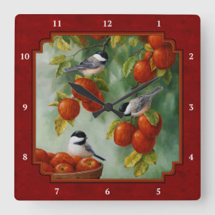 Chickadees Apple Harvest Red Vierkante Klok