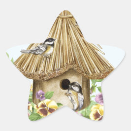 Chickadees Birdhouse Ster Sticker