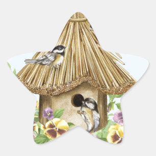 Chickadees Birdhouse Ster Sticker
