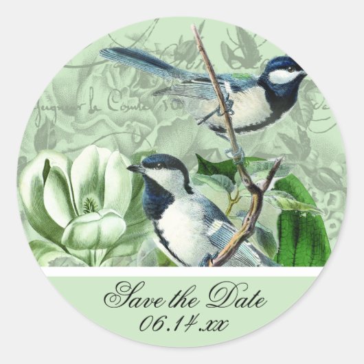 Chickadees en Magnolias Save the Date Stickers (Voorkant)