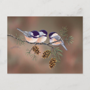CHICKADEES EN PINECONES VAN SHARON SHARPE BRIEFKAART