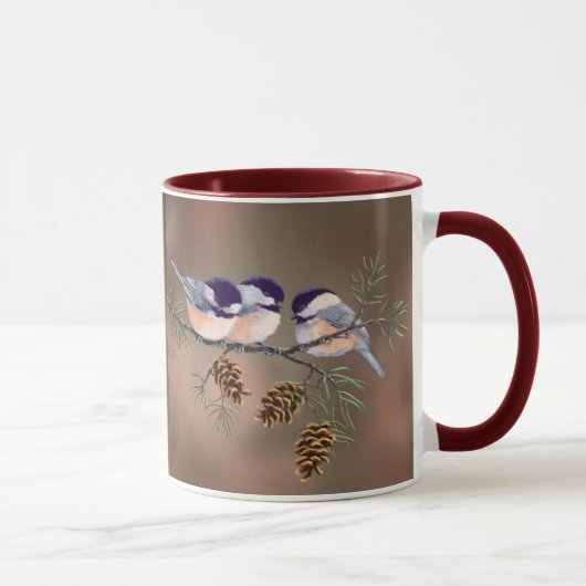 CHICKADEES EN PINECONES VAN SHARON SHARPE MOK (Rechts)