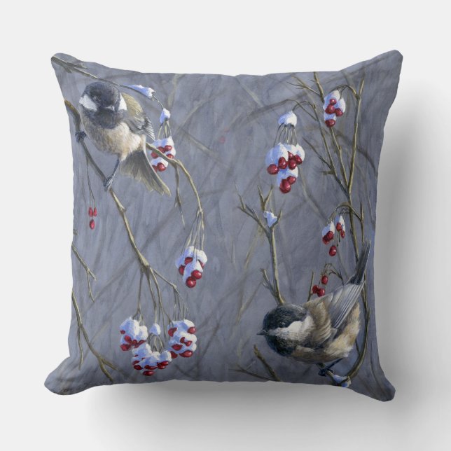 Chickadees et coussin réversible d'accent de (Recto)