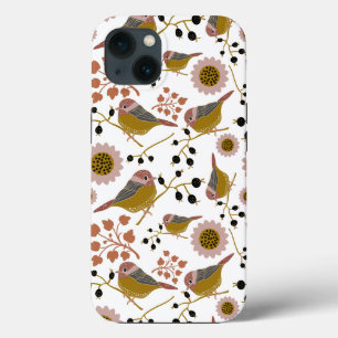 Chickadees Pink Gold Pattern iPhone 13 Hoesje