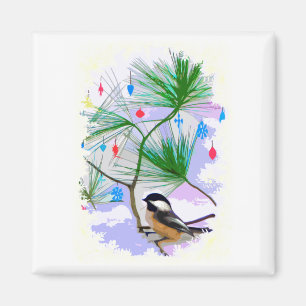 Chickadevogel in Tree Magnet Magneet