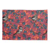 Chickadevogels op blauwbes-takken op sinaasappel kussensloop (Achterkant)